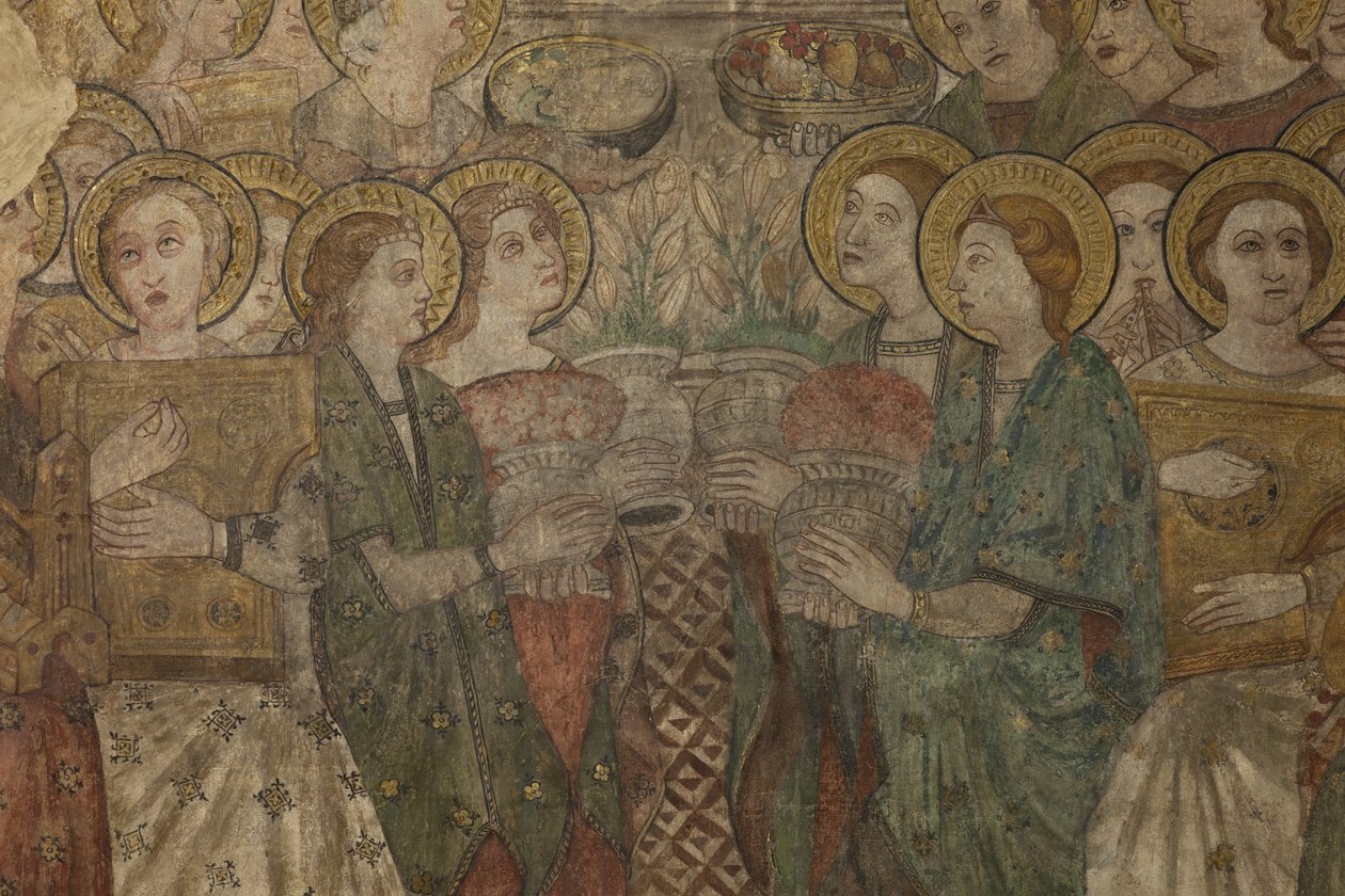 Innenraum. Nordquerhaus. Altar. Original aus der Hauptkapelle. Wandmalereien (Fresko?). (Detail) Ende 14. Jahrhundert. von Unbekannt