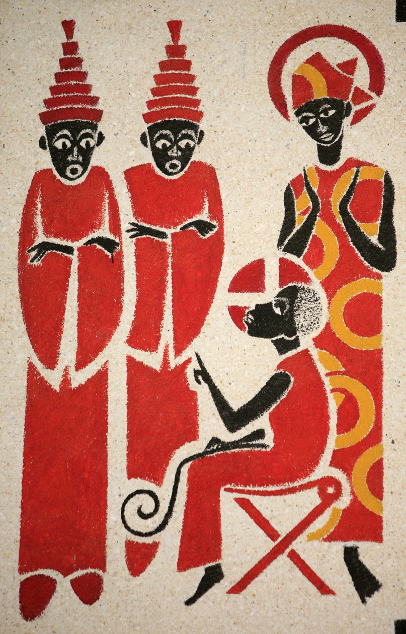 Jesus im Tempel. Das Fresko der Keur Moussa Abteikirche wurde 1963 von Dom Georges Saget entworfen und gemalt. Keur Moussa, Senegal von Unbekannt