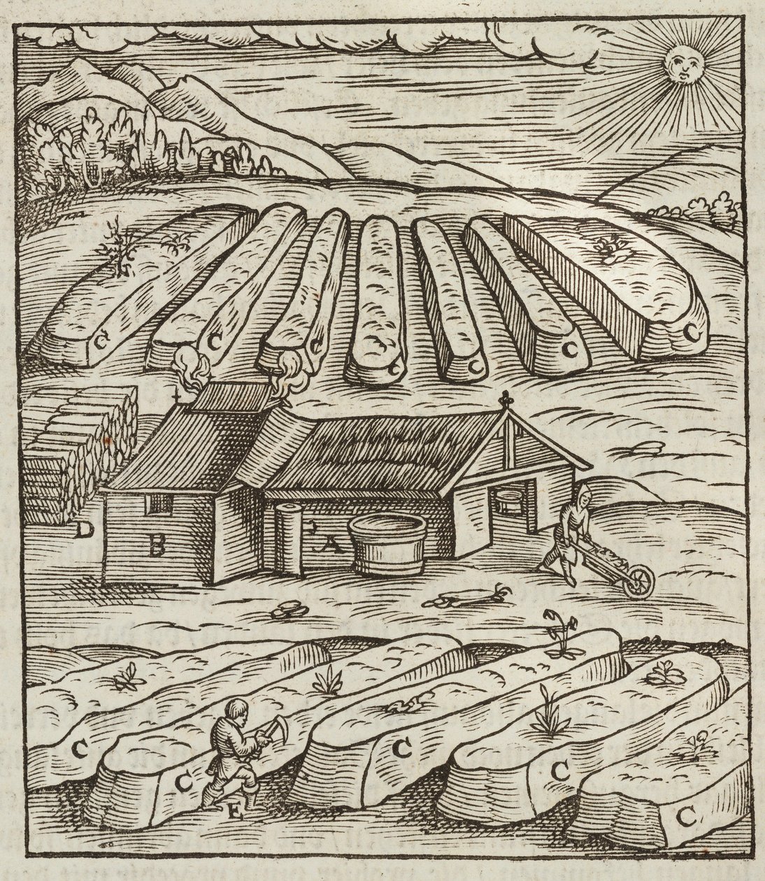 Die Vorbereitung des Salpeters - Gravur aus Beschreibung der Erze und der wichtigsten Methoden des Bergbaus, von Lazarus Ecker von Unbekannt