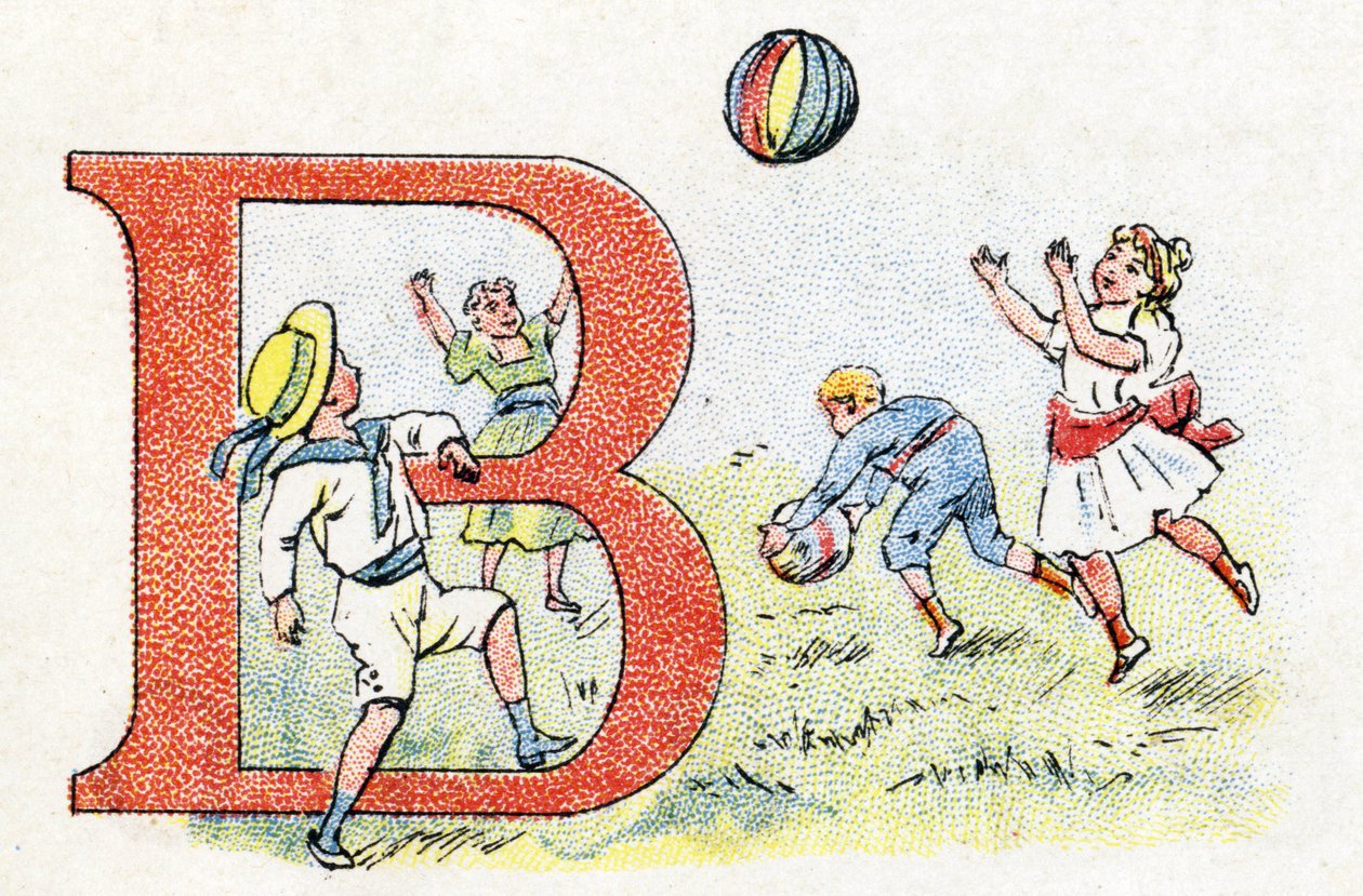 Buchstabe B Ballon. Alphabet von Phosphatine Falieres. Gravur. Brevete Alphabet S.G.D.G. von Apotheker Pierre Emile Falieres. Illustrationen in Chromolithografie, Ende des 19. Jahrhunderts. von Unbekannt