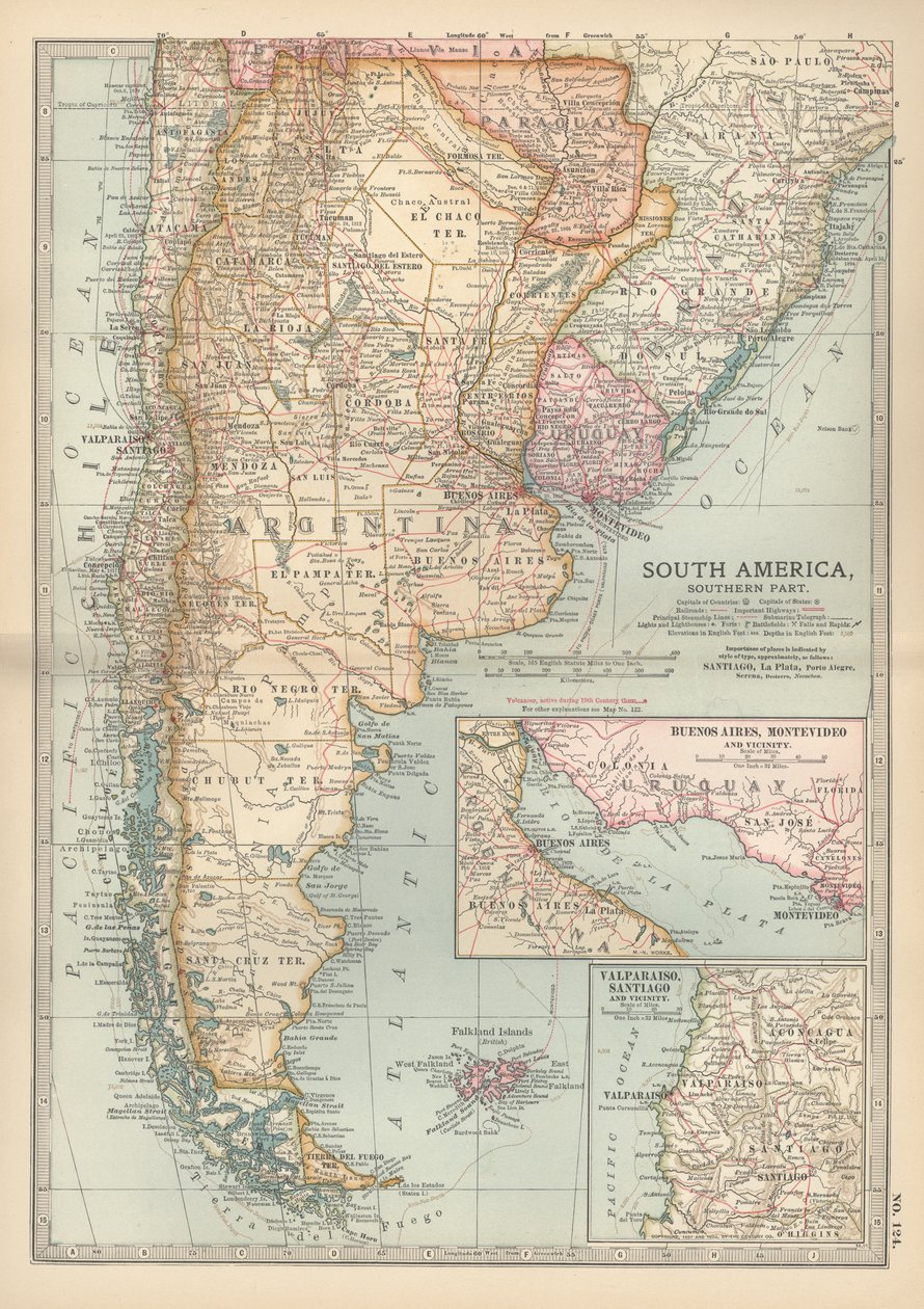 Karte des südlichen Teils von Südamerika, um 1900 (Gravur) von Unbekannter Künstler