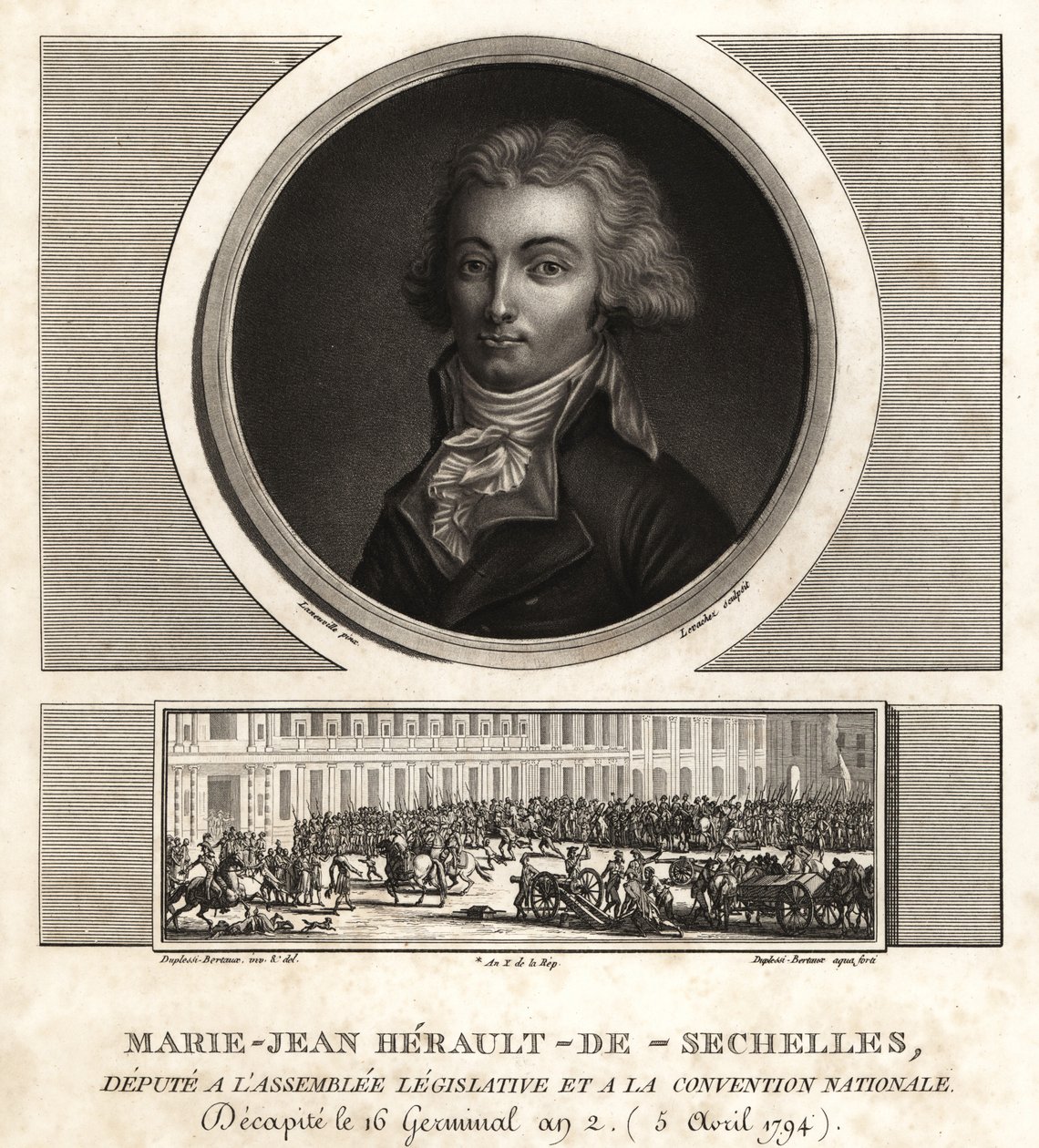 Marie-Jean Herault de Sechelles (1759-1794), französischer Richter und Politiker, während der Schreckensherrschaft guillotiniert von Unbekannt