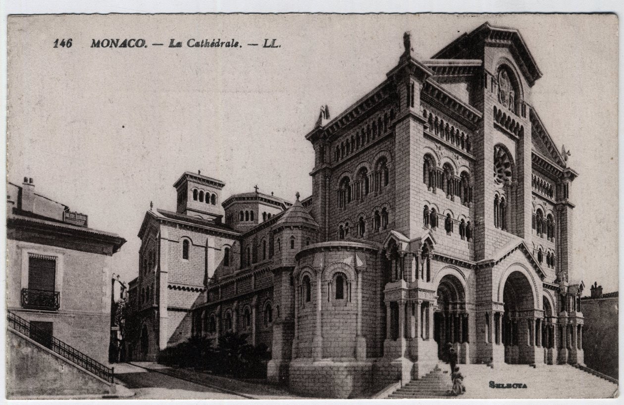 Monaco: Außenansicht der Kathedrale Notre Dame Immaculee - Postkarte Ende 19. Anfang 20. Jahrhundert von William M. Timlin