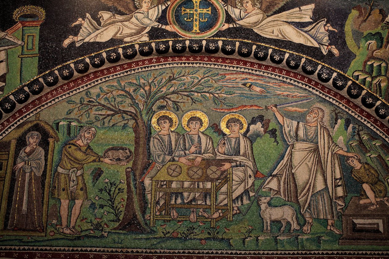 Mosaik aus dem Alten Testament "Opferung Isaaks". Basilika von San Vitale. 6. Jahrhundert, Ravenna, Italien. UNESCO von Unbekannt