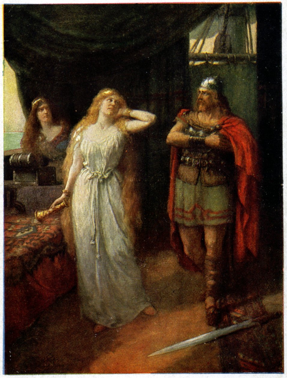 Musik. Oper. Tristan und Isolde. Illustration von Ferdinand Leeke für die Oper: Tristan und Isolde, von Richard Wagner (1865), Deutschland, ca. 1910 (Postkarte) von Unbekannter Künstler