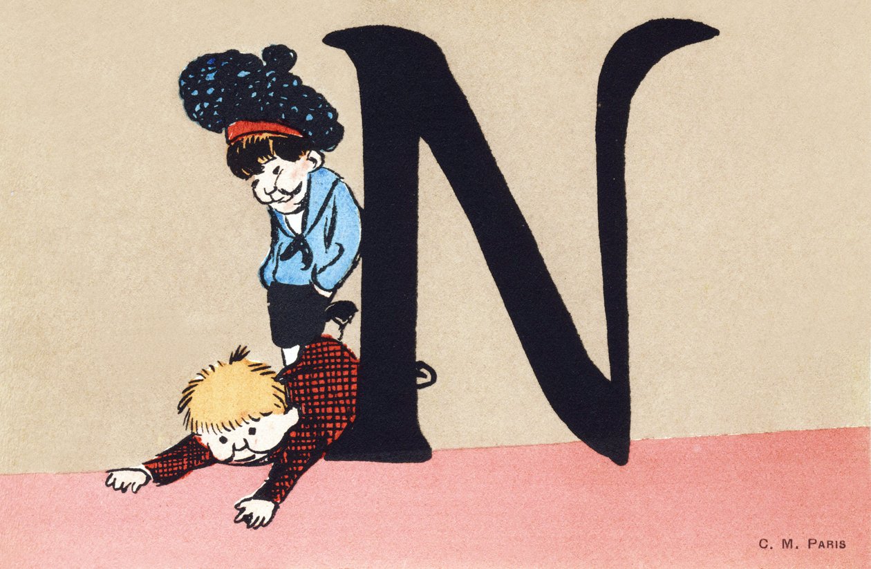 N wie narguer - Alphabet für Kinder. C. M. Herausgeber, Paris. Handbemalte Postkarten, abgestempelt 1904. Maße: 14 x 9 cm von Unbekannt