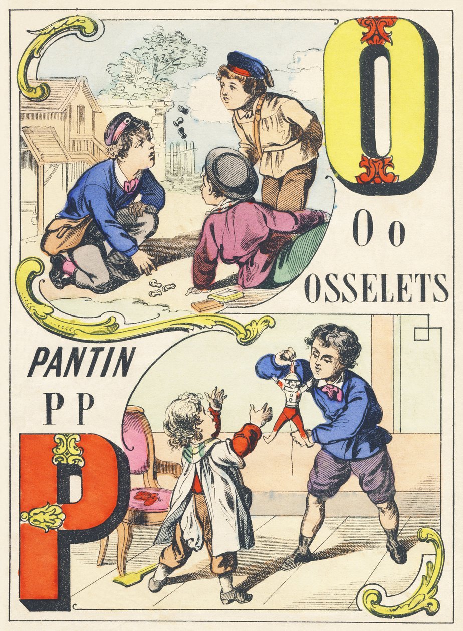 O P : Osselets, Pantin - Spiele-Alphabet, ca. 1890 (Illustration) von Unbekannt