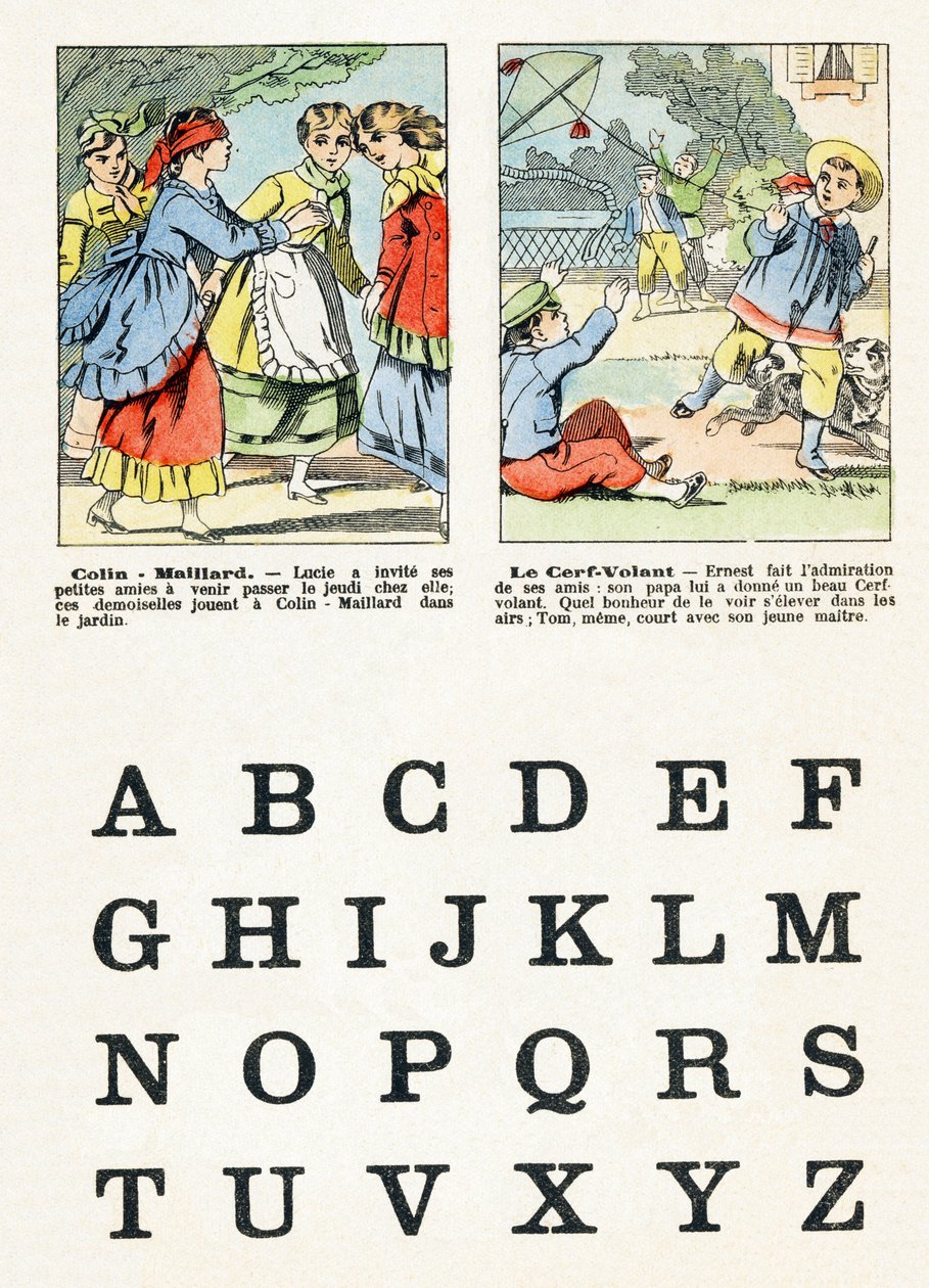 Seite 1 - Kinderspiele: Blindekuh, Drachensteigen - Alphabet - Kinderspiele - Bildsprache von Epinal, populäre Serie, um 1890 von Unbekannt