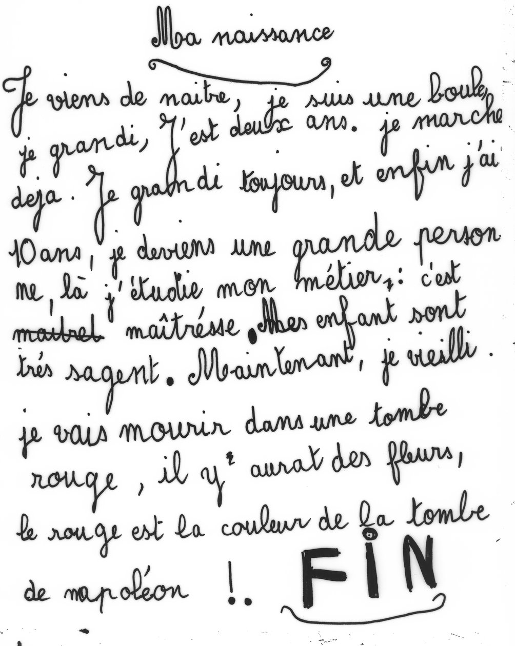 Foto eines Textes über Mutterschaft, erstellt in einer Kindertagesstätte in Paris im Jahr 1960 von Kosma Sergejewitsch Petrow Wodkin