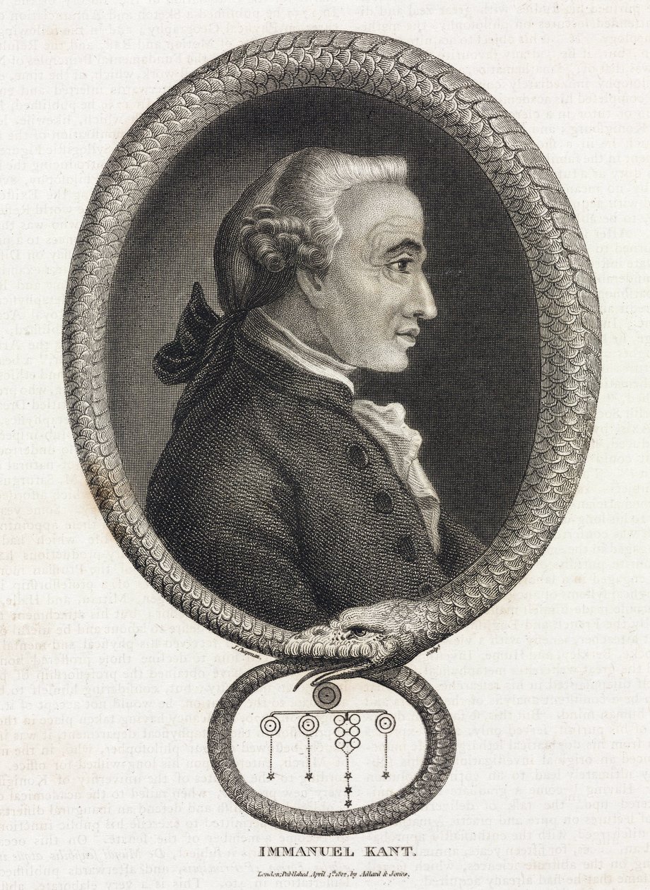 Porträt des Philosophen Immanuel Kant (1724-1804), in einem Rahmen, der von einer Schlange gebildet wird, die sich in den Schwanz beißt von Unbekannt