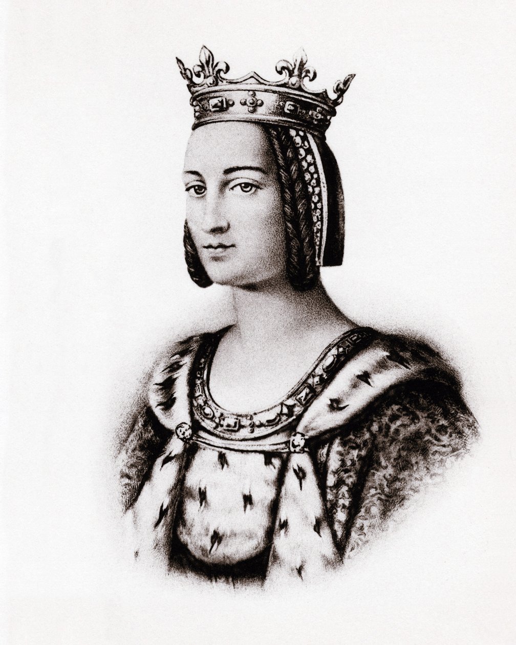 Porträt von Charlotte de Savoie (1445-1483) Königin von Frankreich, Gravur von Unbekannter Künstler