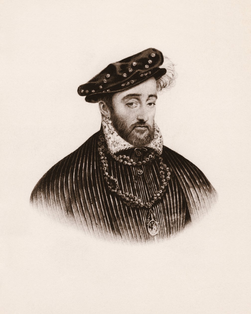 Porträt des Königs von Frankreich Heinrich II (1519-1559) Gravur des 19. Jahrhunderts von Unbekannter Künstler