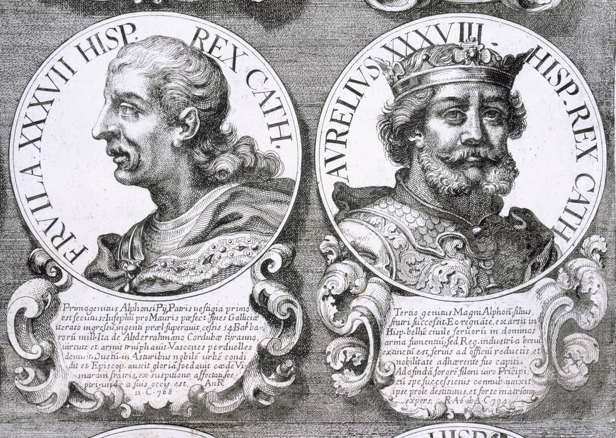 Porträts von Fruela I und Aurelius von Asturien (Lithografie) von Unbekannt