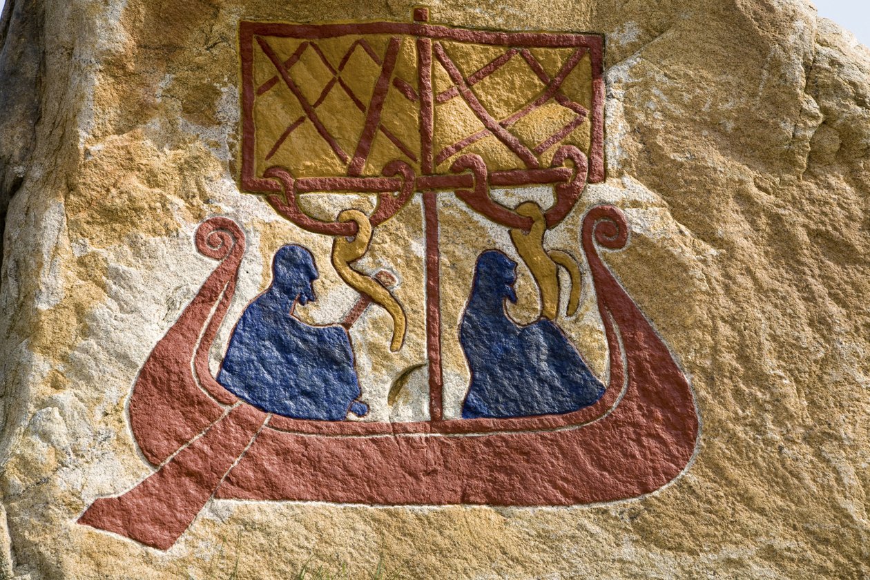 Registrierung und Darstellung eines Drakkars (Wikingerschiff) Wikinger Rune. Wikingermuseum, Bork am Ringkøbing Fjord, Dänemark von Unbekannter Künstler