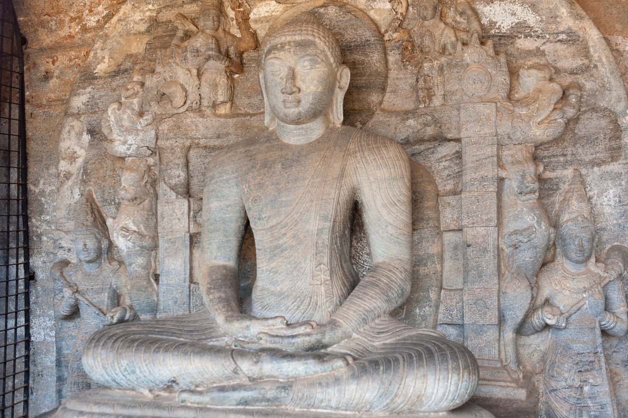 Felsrelief von Buddha in Meditationshaltung; Gal Vihara Tempel; Polonnaruwa; Sri Lanka; Asien von Unbekannt