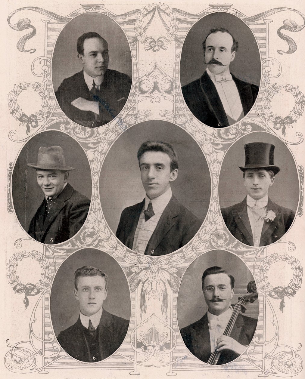 Sieben der acht Mitglieder der Schiffsband auf der Titanic von Unbekannt