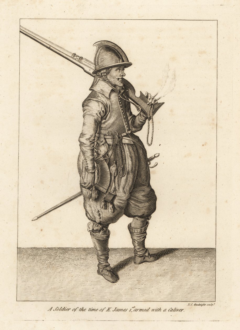 Soldat aus der Zeit von König James I. bewaffnet mit einer Kaliver oder Arkebuse von Unbekannt