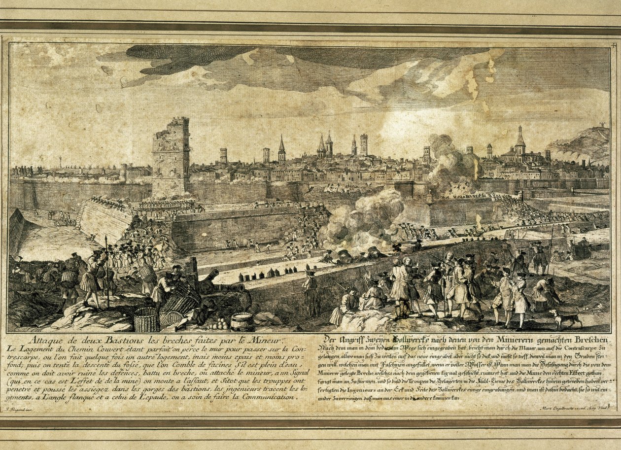 Spanien: Spanischer Erbfolgekrieg (1714). Belagerung von Barcelona (Gravur). von Unbekannter Künstler