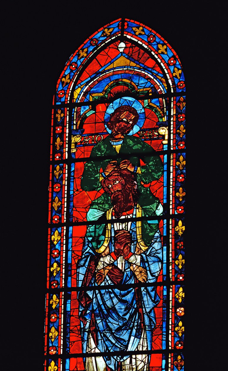 St. Johannes der Evangelist reitet auf den Schultern von Ezechiel, Lanzettfenster im südlichen Querschiff, ca. 1217-25 von Unbekannt