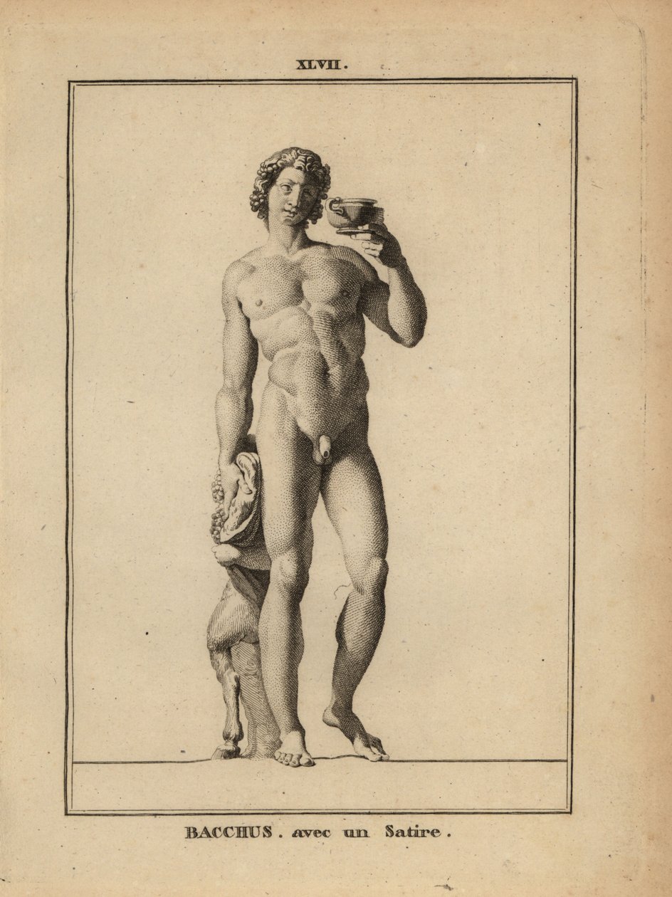 Statue des Bacchus, römischer Gott des Weins, nackt mit einem Satyr von Unbekannt