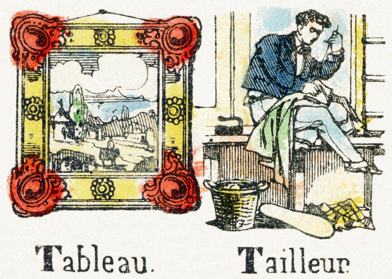 T - Tableau Tailleur - Kinderunterhaltungsalphabet ca. 1890 (Lithographie) von Unbekannt