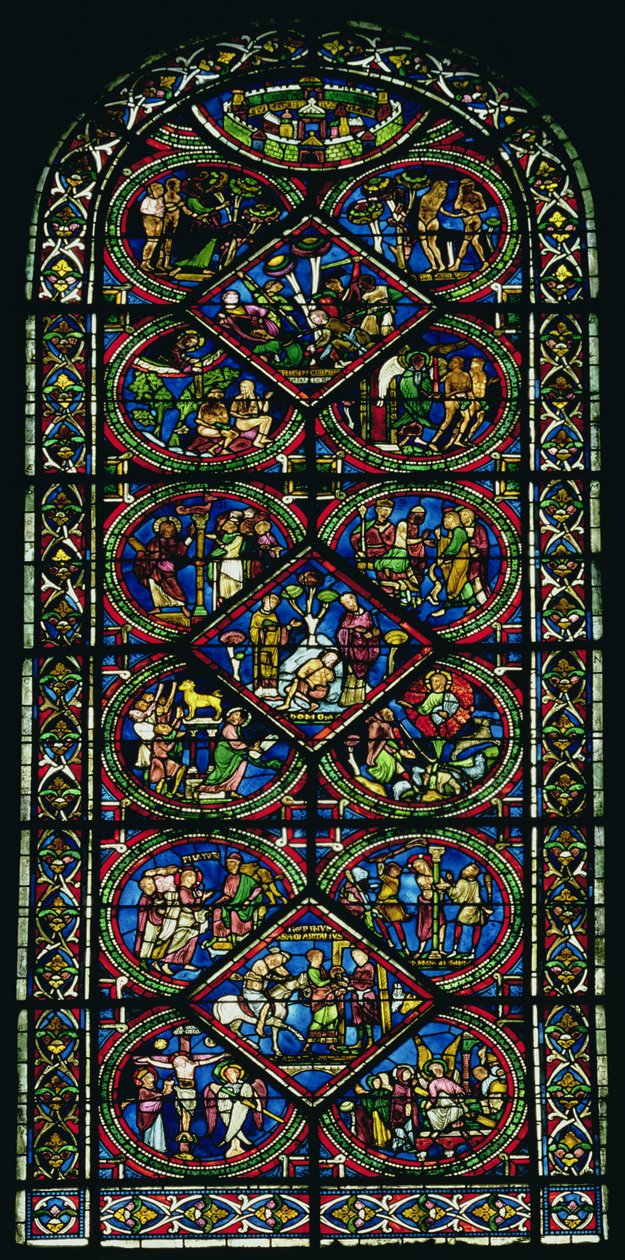 Die Vertreibung aus dem Garten Eden, das Gleichnis vom barmherzigen Samariter, die Passion und andere biblische Szenen, aus dem Wandelgang von Unbekannt