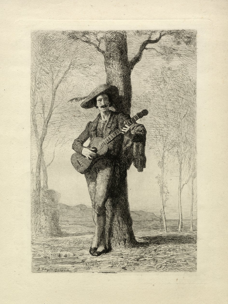 Der Gitarrist, Frankreich, um 1870 (Stich) von Unbekannter Künstler