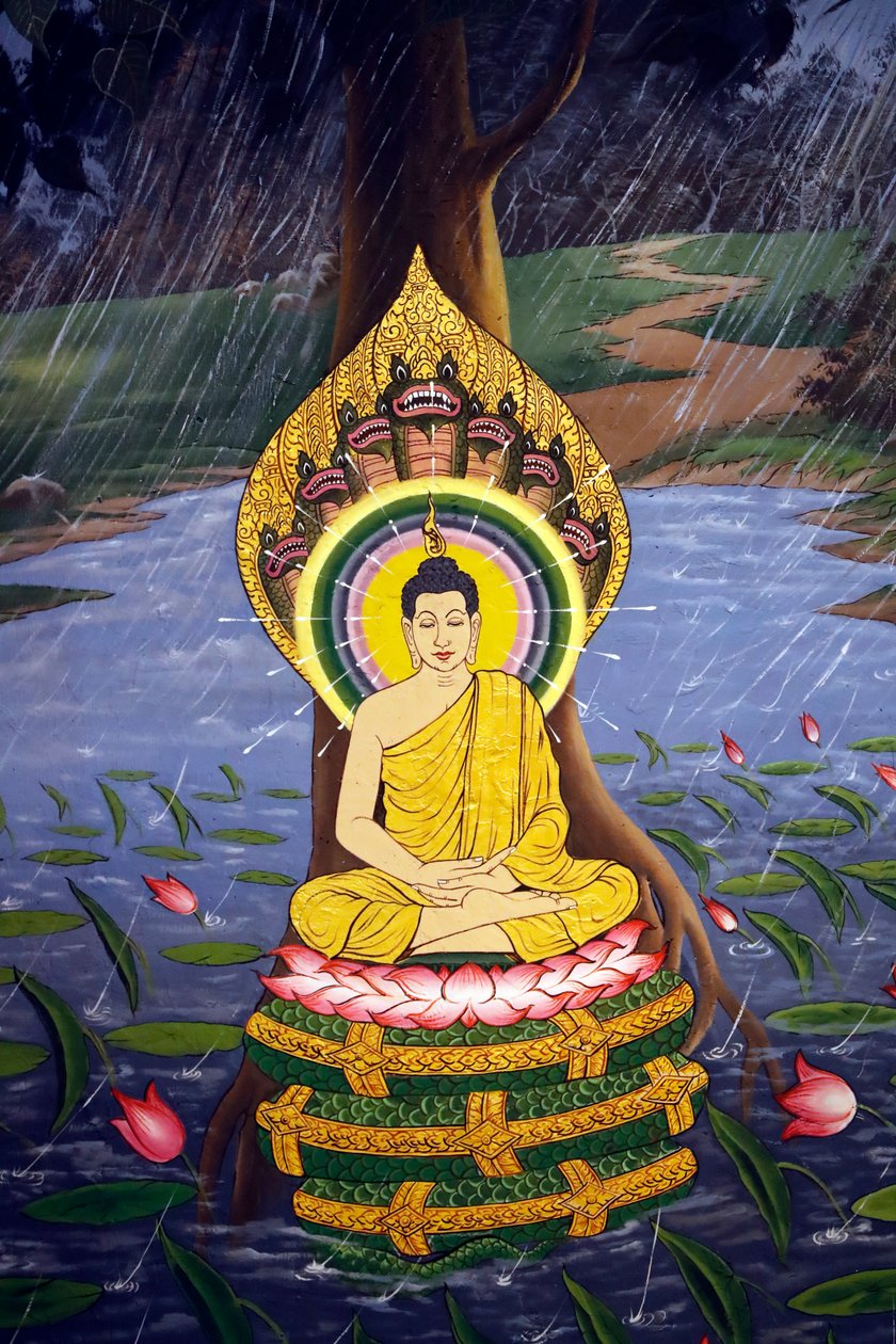 Das Leben des Buddha, Siddhartha Gautama, Wandfresko, Wat Botum Tempel, Phnom Penh, 2022 (Foto) von Unbekannter Künstler