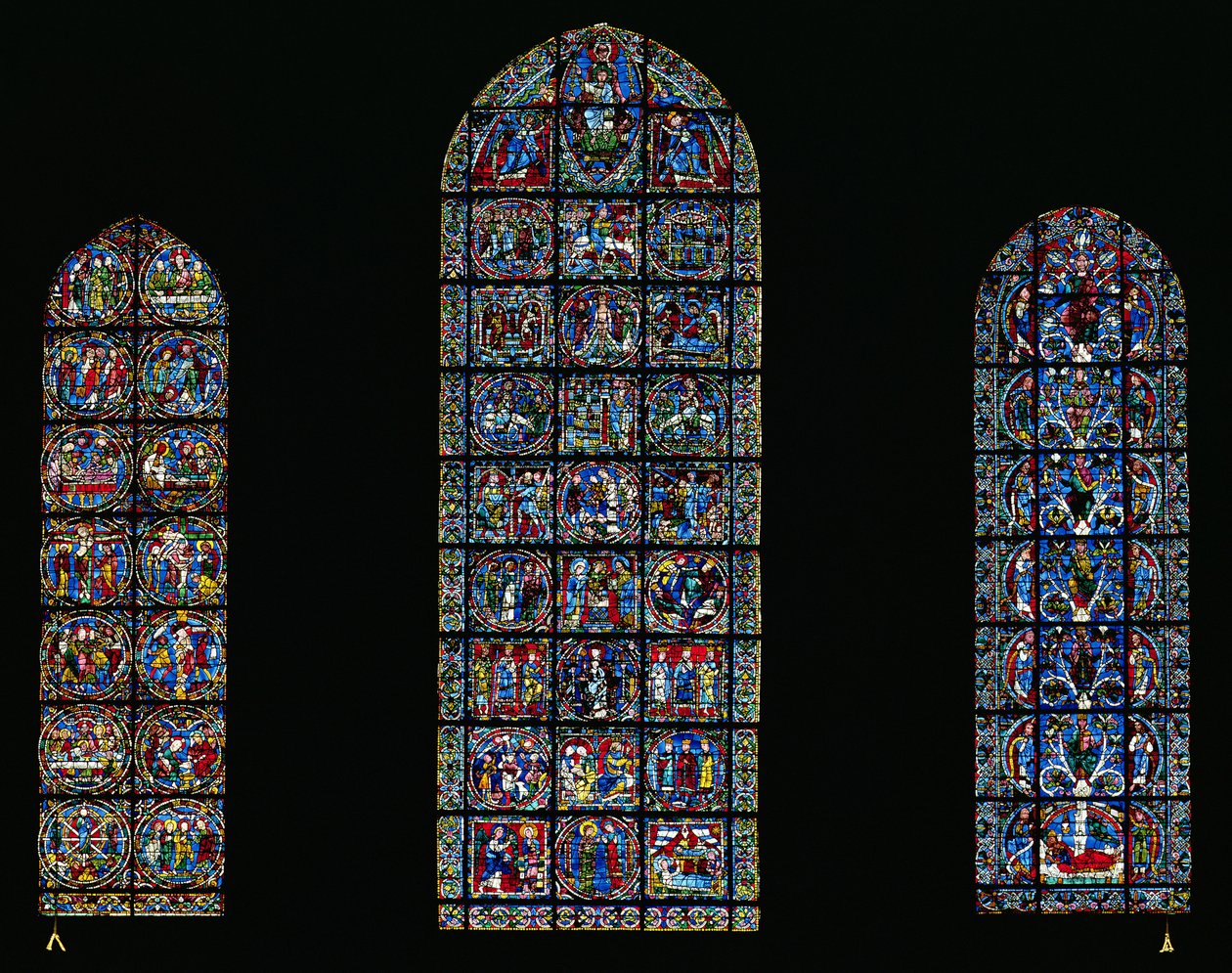 Die Passion, Die Geburt Christi und der Jessebaum (Buntglas) von Unbekannt