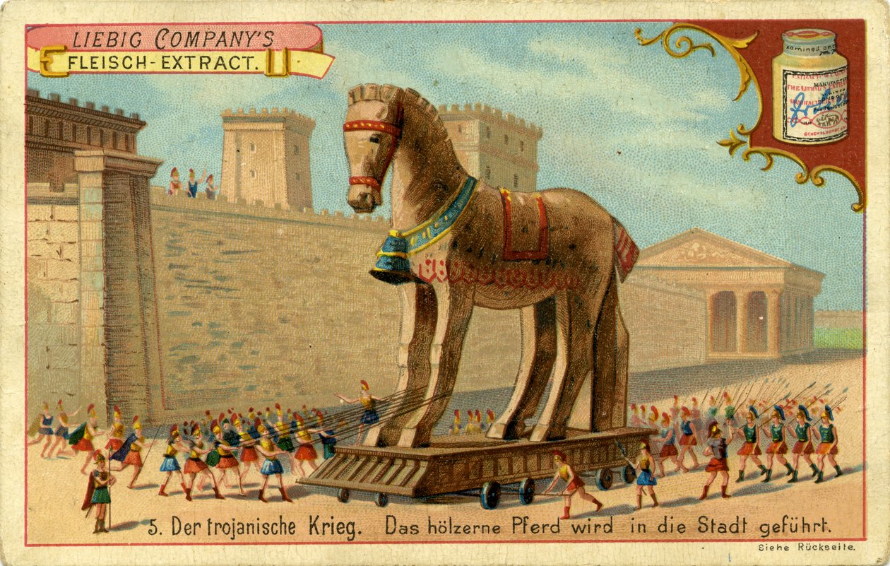 Die Trojanischen Kriege: Das hölzerne Pferd wird in die Stadt geführt von Unbekannter Künstler