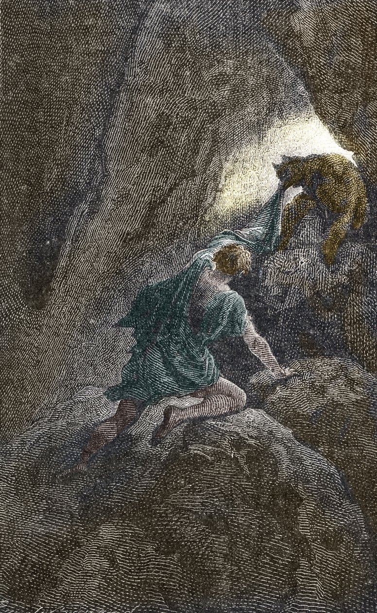 Die Flucht des Aristomenes aus der Höhle, in der er gefangen war von Unbekannter Künstler