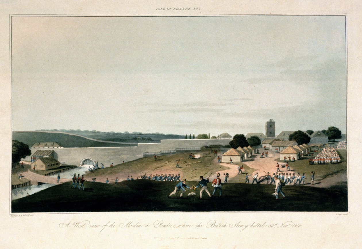Die Île de France, westliche Ansicht der Mühle in Pondre, wo die britische Armee am 30. November 1810 stationiert blieb von Unbekannter Künstler