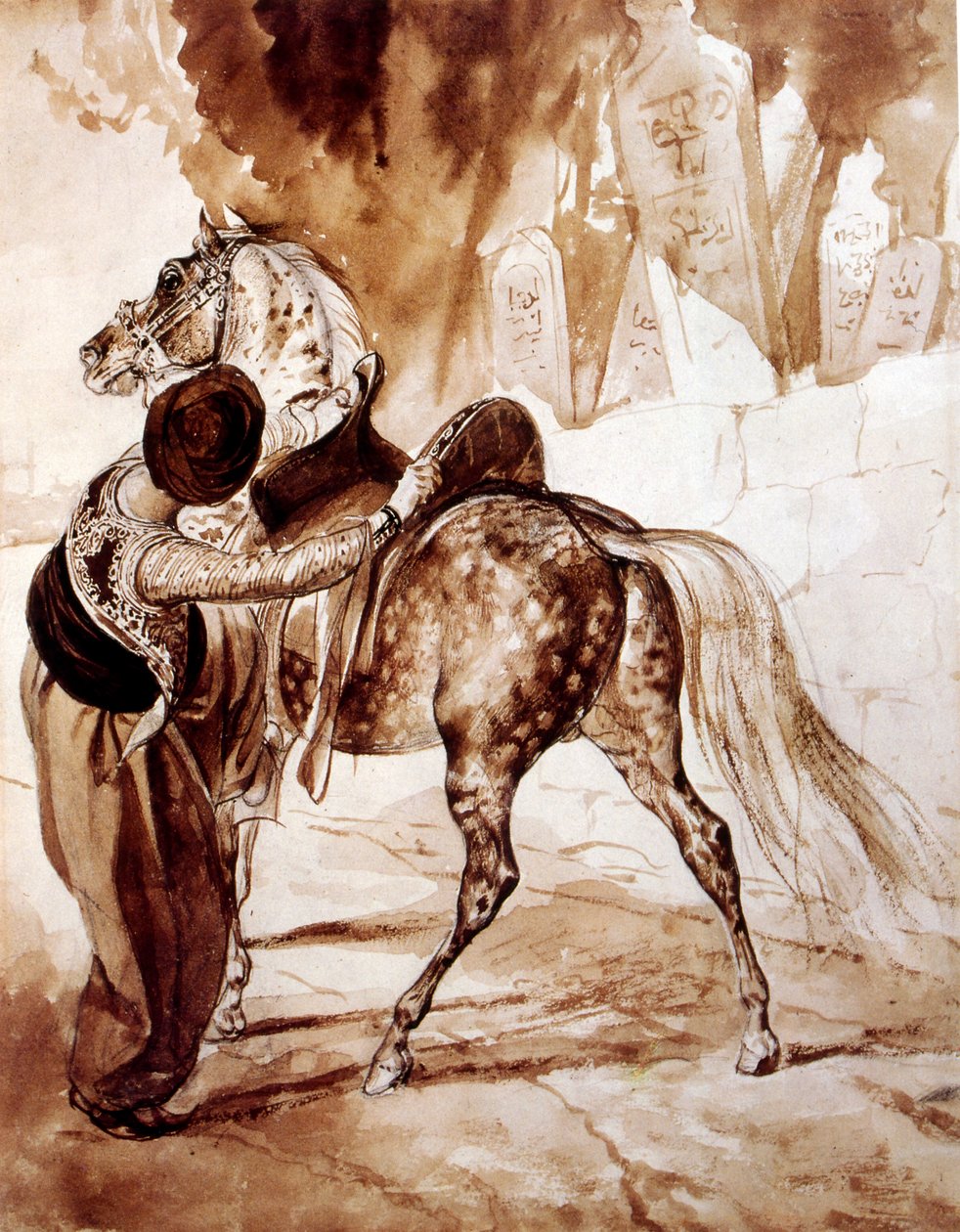 Türke auf einem Pferd. 1835 von Karl Pawlowitsch Brjullow (1799–1852), russischer Maler. Er gilt als Schlüsselfigur im Übergang vom russischen Neoklassizismus zur Romantik. von Unbekannter Künstler
