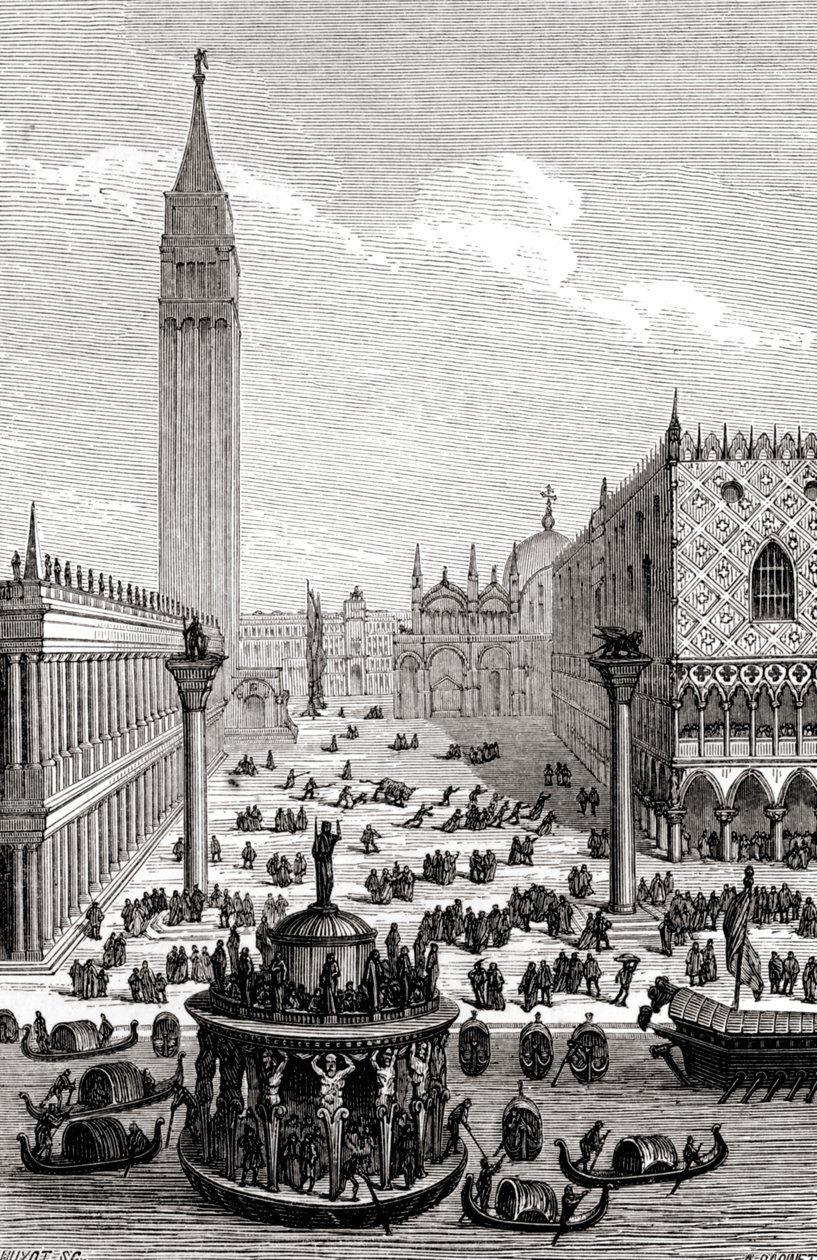 Venedig - Markusplatz mit Kathedrale und Gondeln von Unbekannter Künstler