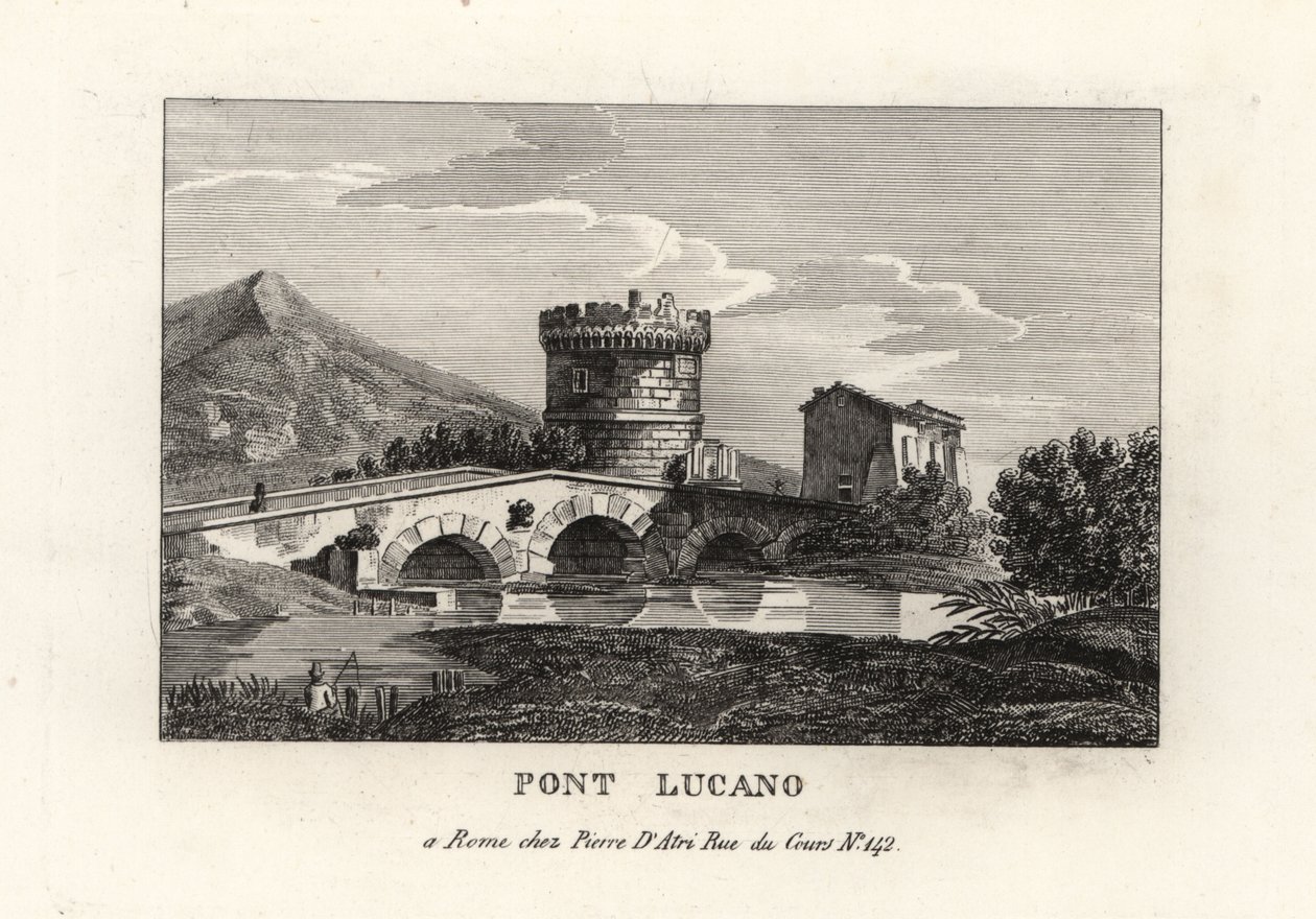 Ansicht der Lucano-Brücke und des Mausoleums der Plautii, auf dem Weg nach Tivoli von Unbekannt