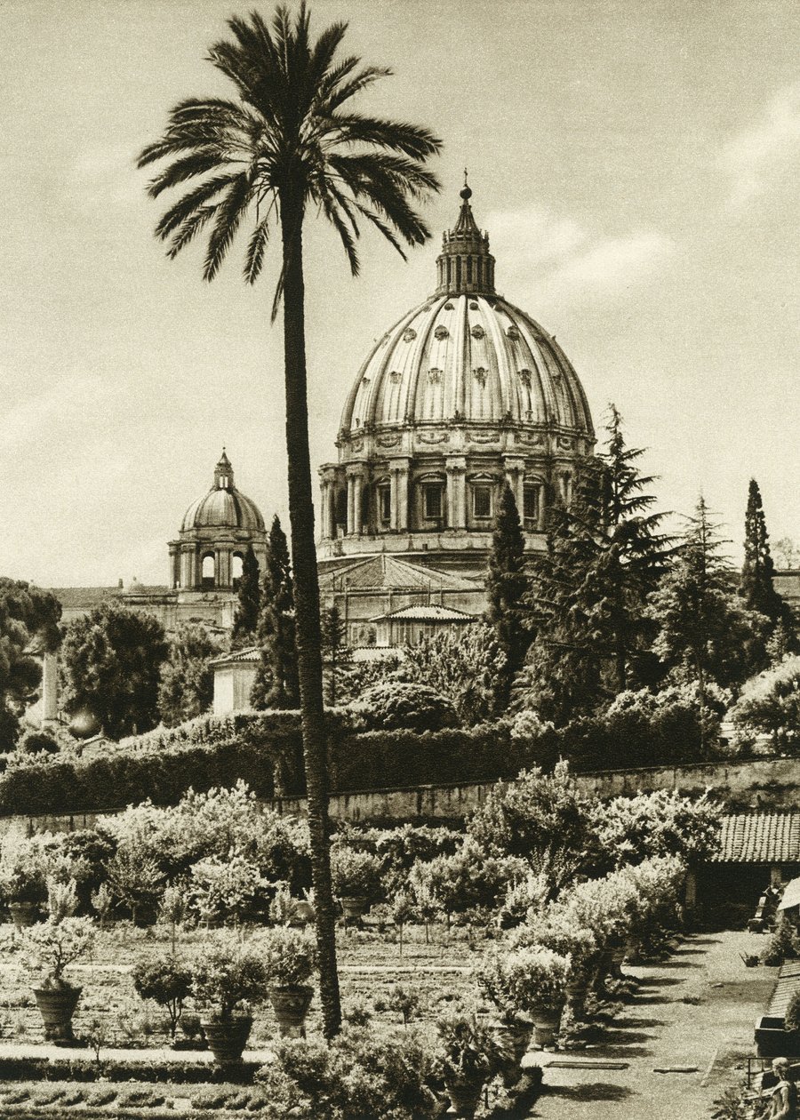Ansicht der Vatikanischen Gärten und der Basilika St. Peter (San Pietro) in Rom von Unbekannt