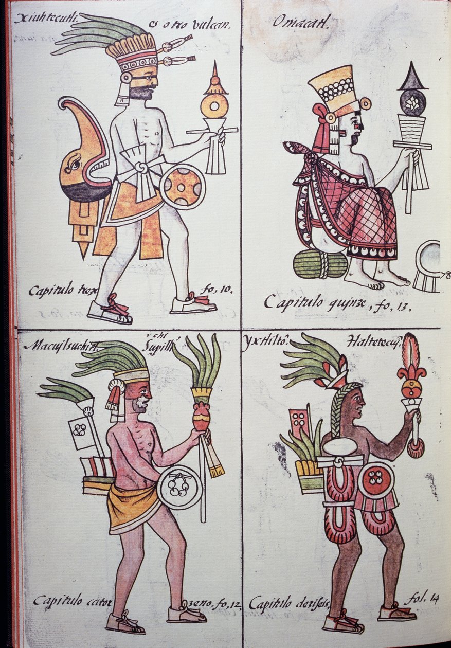 Xiuhtecuhtli, Omacatl, Macuilxochitl, Ixtlilton von Benjamin Baud