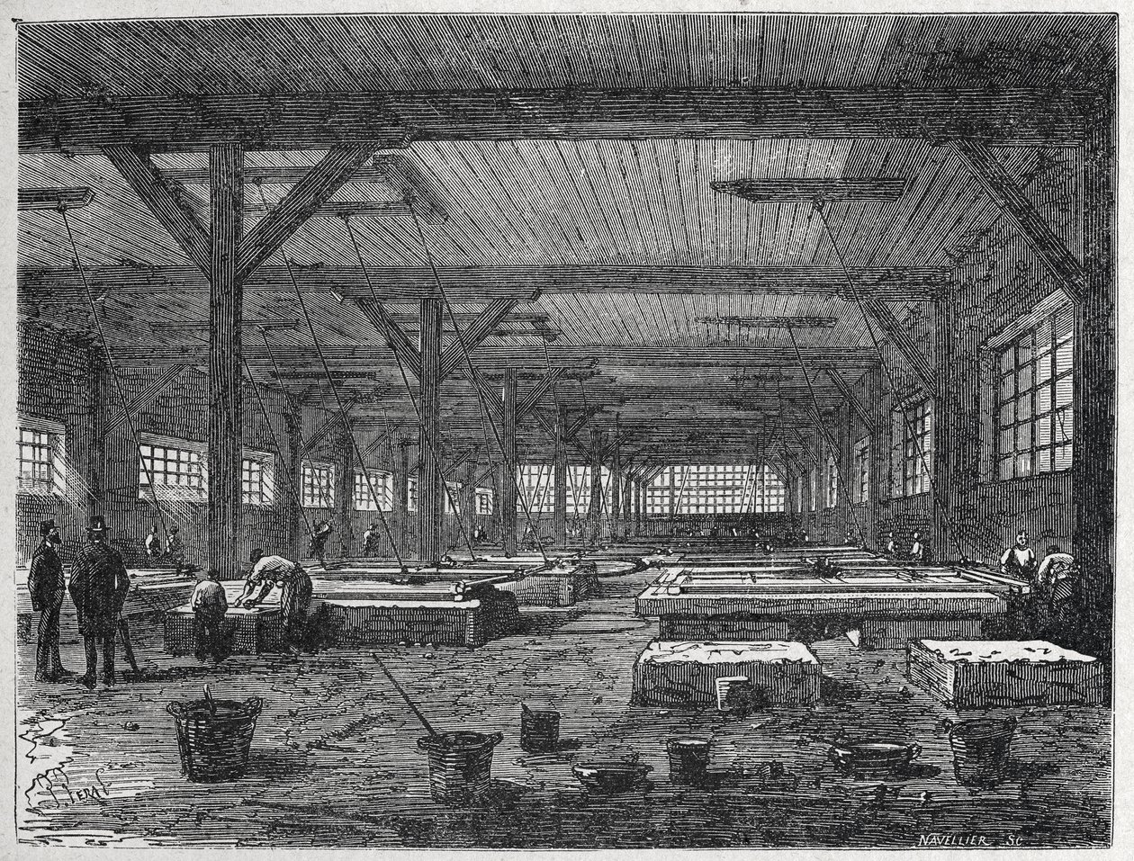 Glasfabrik: Herstellung eines Spiegels, ca. 1880 (Gravur) von Unbekannter Künstler