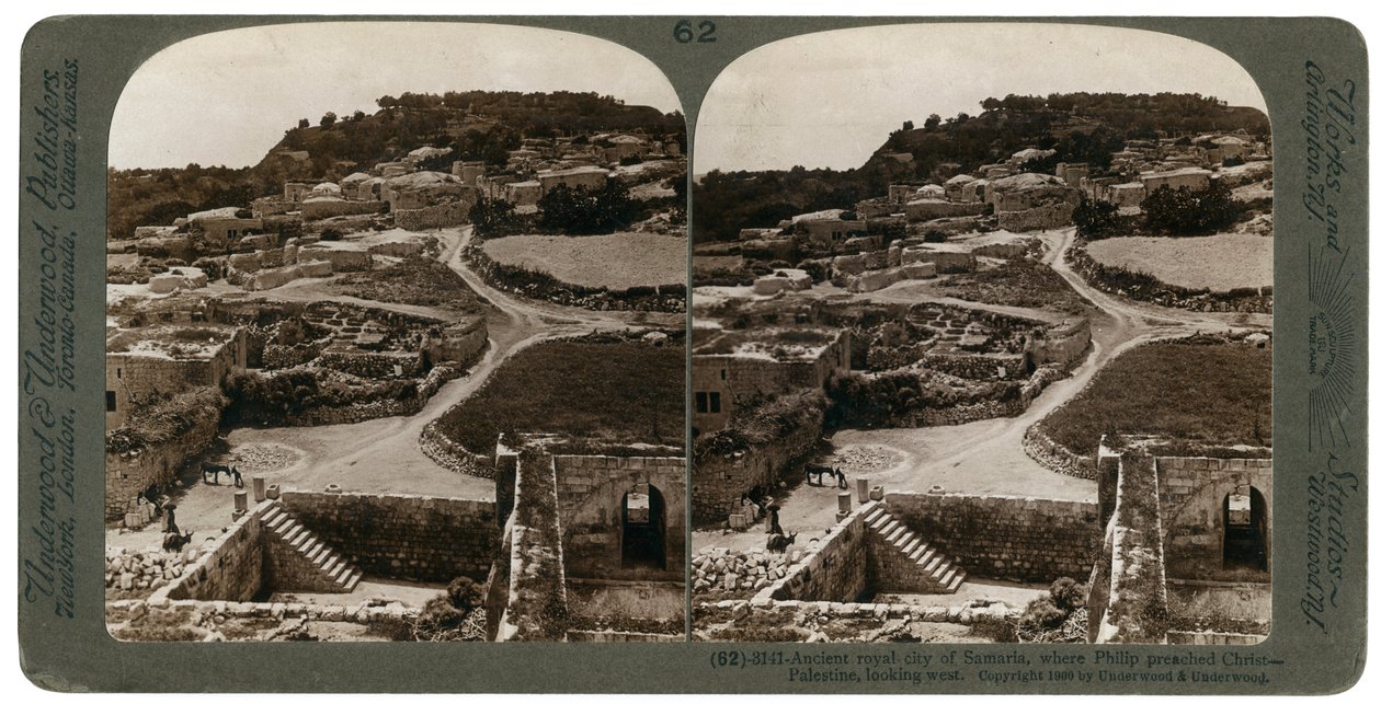 Alte königliche Stadt Samaria, wo Philipp Christus predigte, Blick nach Westen, Palästina, 1900 von Underwood and Underwood