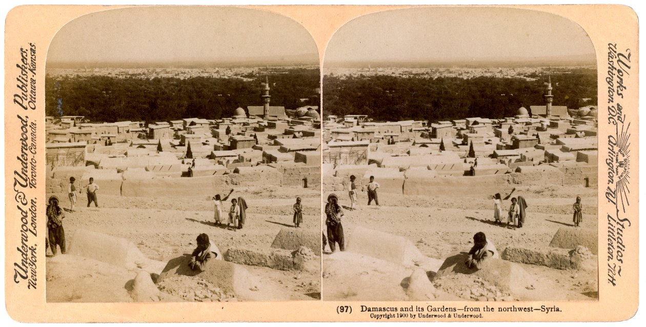 Damaskus und seine Gärten, vom Nordwesten aus gesehen, Syrien, 1900 von Underwood and Underwood