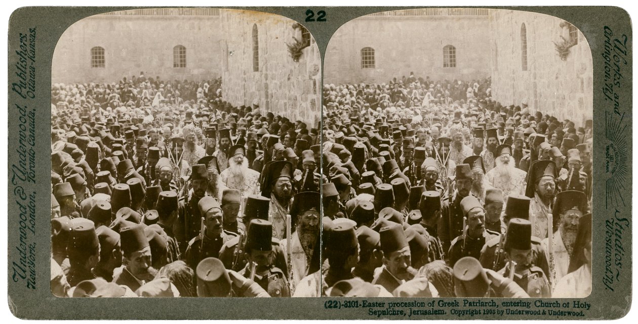 Osterprozession des griechischen Patriarchen, Eintritt in die Kirche des Heiligen Grabes, Jerusalem, 1903 von Underwood and Underwood