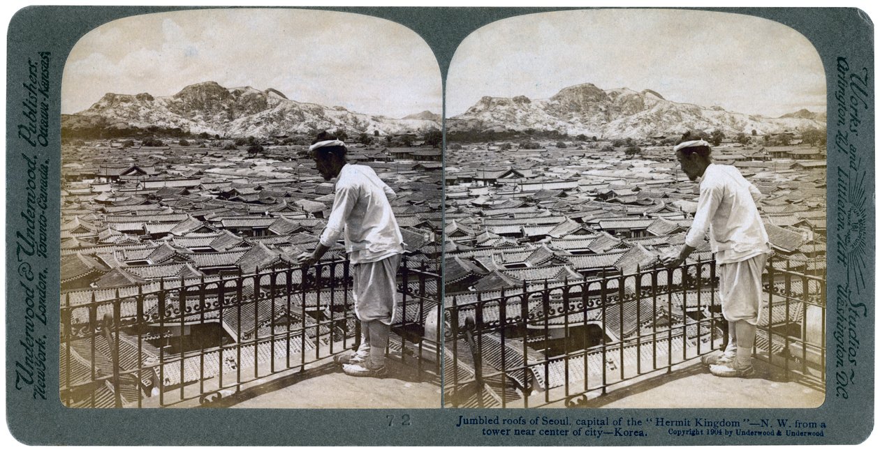 Die wirren Dächer von Seoul, Hauptstadt des Einsiedlerkönigreichs Korea, 1904 von Underwood and Underwood