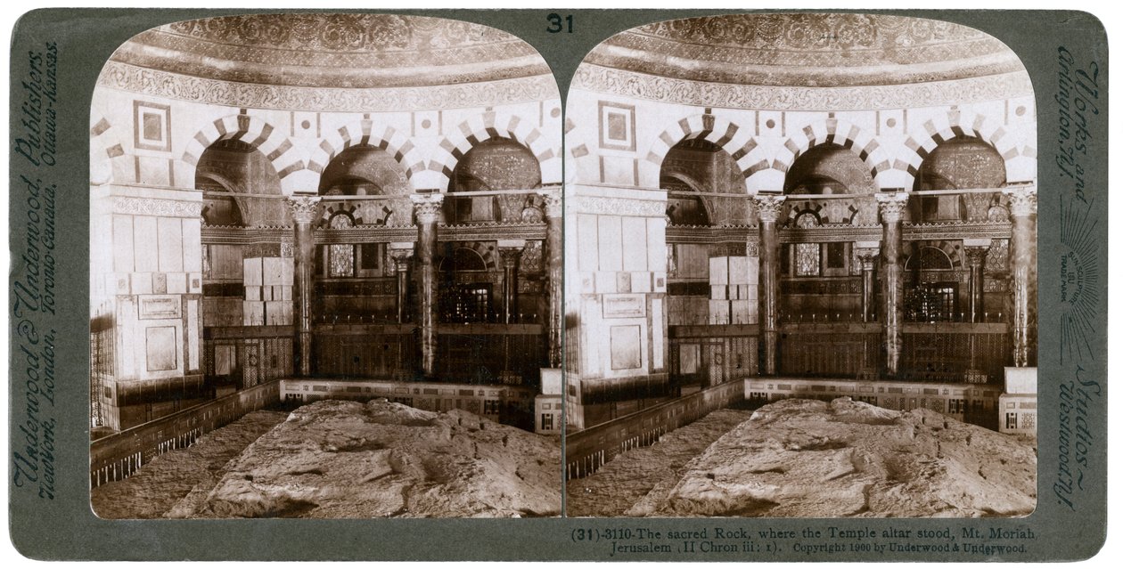 Der heilige Felsen, wo der Tempelaltar stand, Berg Moriah, Jerusalem, Palästina, 1900 von Underwood and Underwood