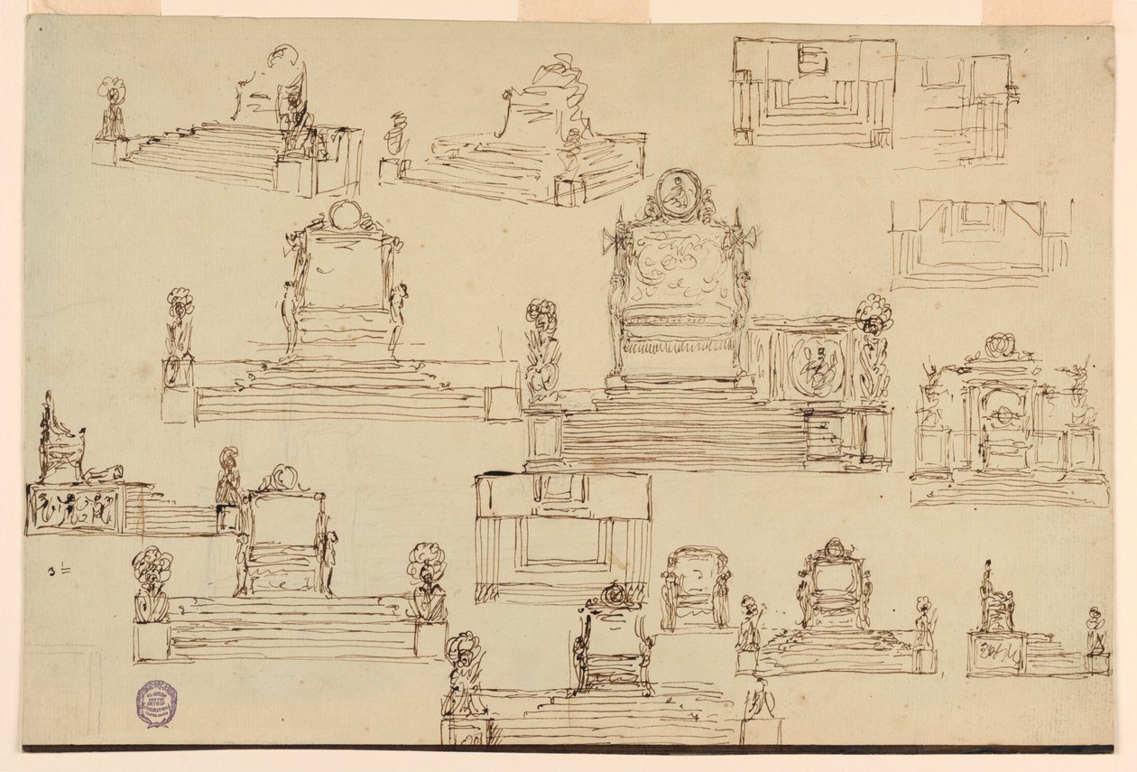 Zeichnung, Fünfzehn Skizzen für einen Thron, ca. 1810 von Unknown