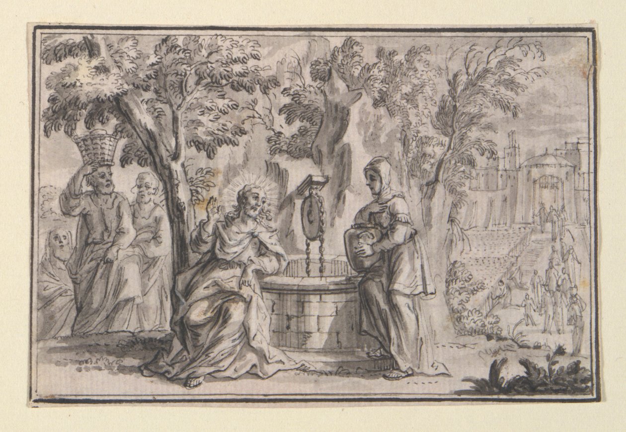 Christus und die Samariterin (Johannes 4), eine von vier Szenen aus dem Leben Christi von Unknown