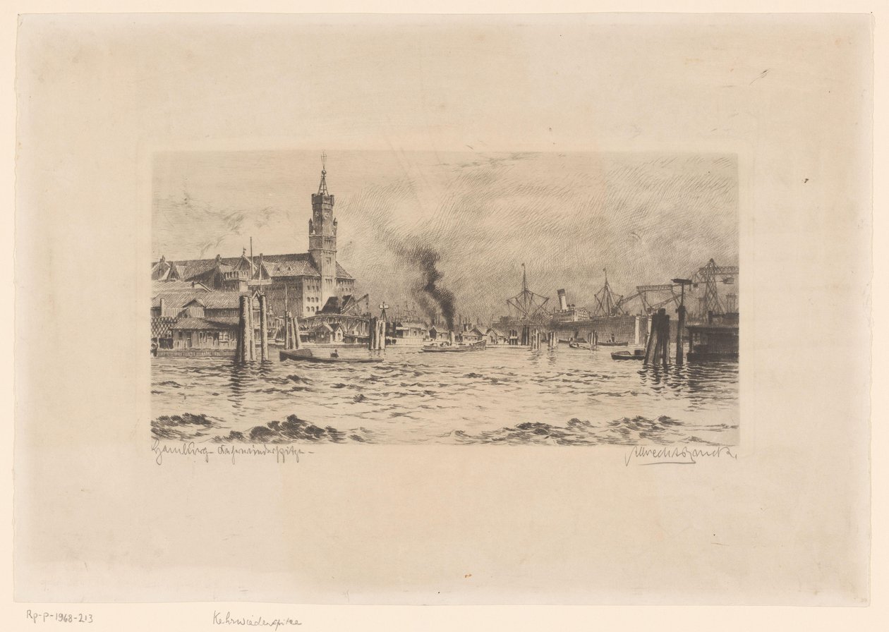 Ansicht der Kehrwiederspitze und einer Kirche in Hamburg von Unknown