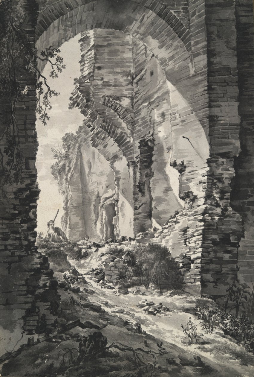 Das Eingangstor der Ruinen der Burg Brederode, Holland, mit Schäfer von Unknown