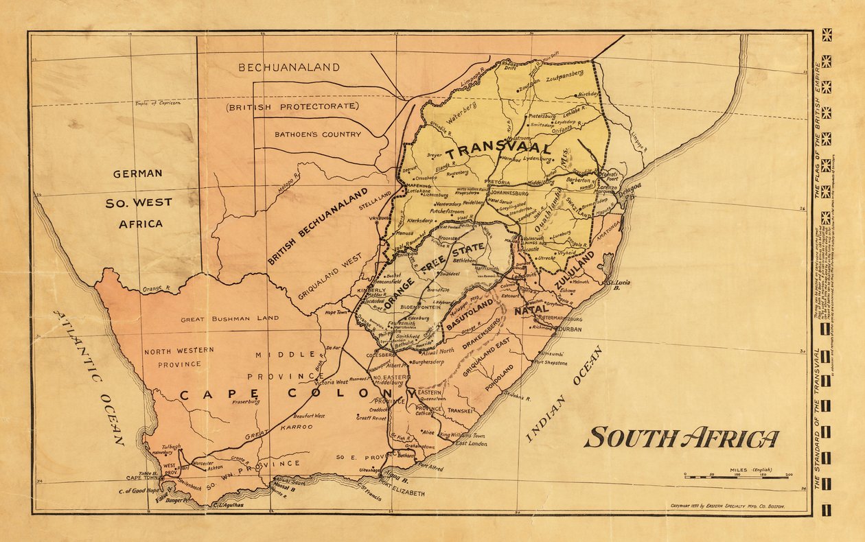 Karte von Südafrika während des Zweiten Burenkriegs 1899 (Farbstich) von Unknown artist