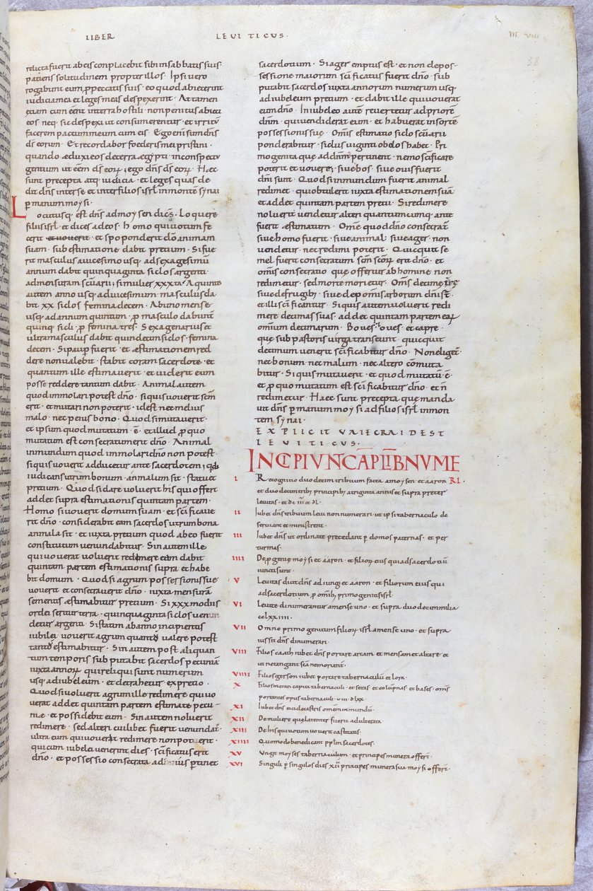 Eine Seite aus der Bibel des 11. Jahrhunderts mit dem Incipit-Kapitel des Buches Numeri von Unknown artist