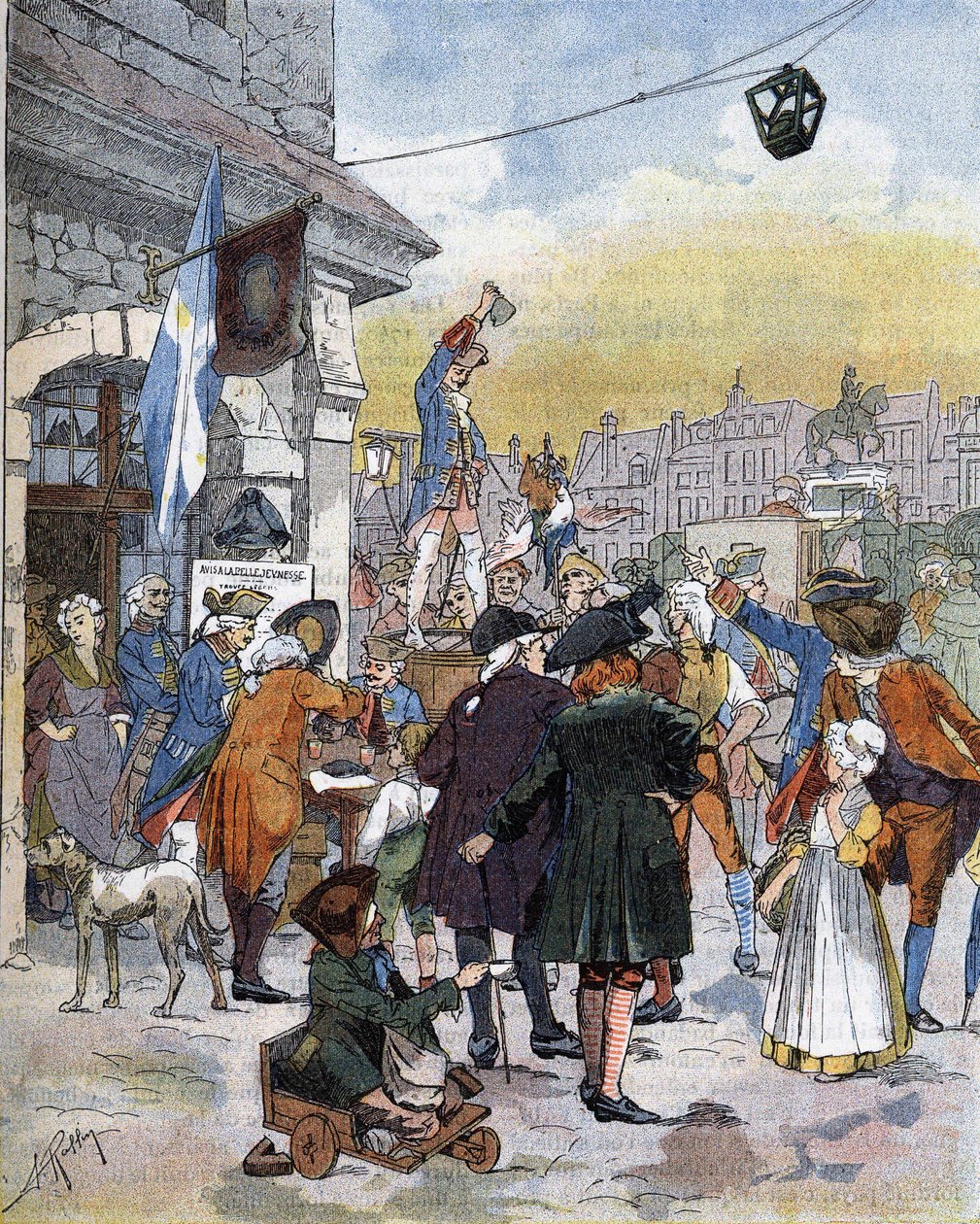 Eine Rekrutierungsszene im 18. Jahrhundert, eine Illustration des späten 19. Jahrhunderts. von Unknown artist